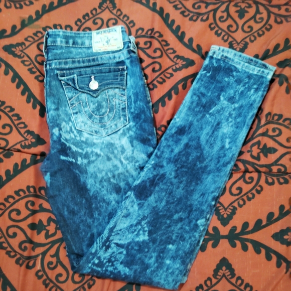 Vtg Y2K Early 2000s Splatter Bleach Style True Religion Denim Skinny Jeans - Picture 2 of 15